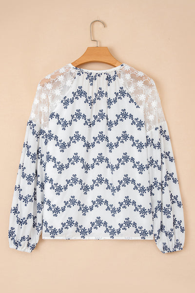 Chic Ivory Lace Patchwork Blouse for Women - Lightweight, Versatile Top for Casual and Dressy Occasions