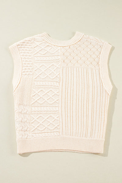 Cozy Beige Cable Knit Sweater Tank for Women with Dolman Armholes - Stylish Layering Essential for Every Wardrobe