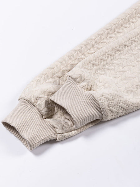 Cozy Beige Quilted Texture Pullover with Raglan Sleeves