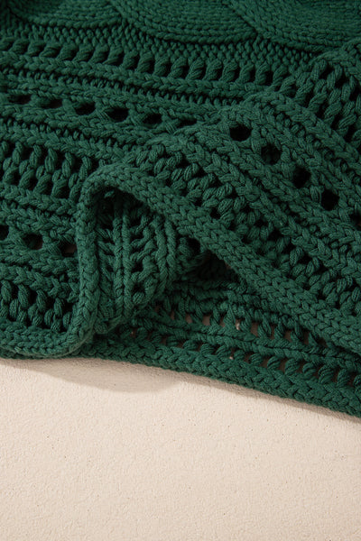 Chic Women's Blackish Green Cropped Cable Knit Sweater with Stylish Hollow-Out Design for Trendy Outfits