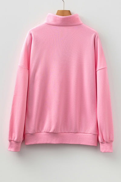 Women's Sachet Pink Sequin Christmas Tree Quarter-Zip Sweatshirt