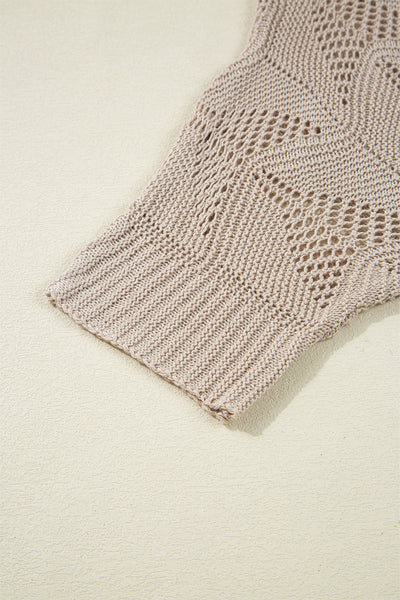 Women's Relaxed Fit Crochet Sweater in Soft Beige - Trendy Hollow Out Knit Top for Spring and Summer Fashion