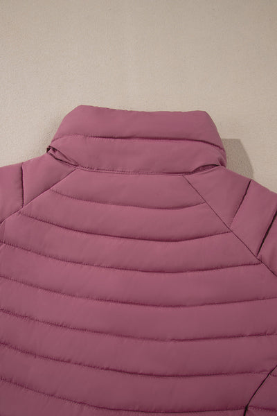 Women's Burgundy Quilted Puffer Jacket with Zip-Up Closure - Stylish, Warm, and Perfect for Winter Adventures