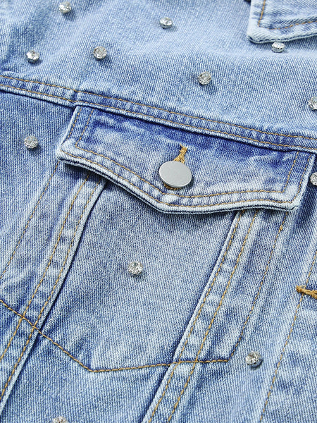 Stylish Ripped Denim Jacket with Lapel Pocket