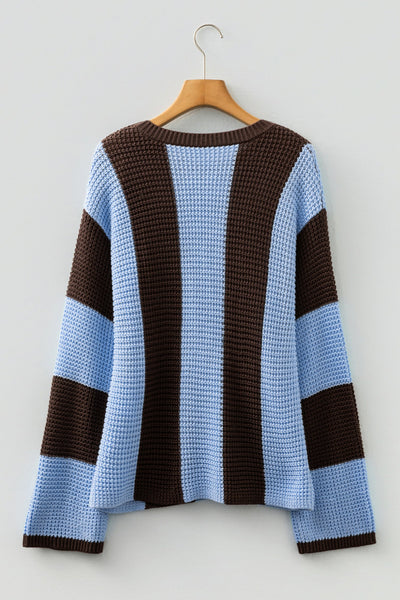 Women's Vertical Stripe Thermal Knit Drop Shoulder Sweater