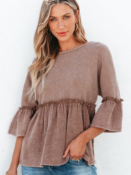 Ruffled Sleeve Colorblock Peplum Blouse
