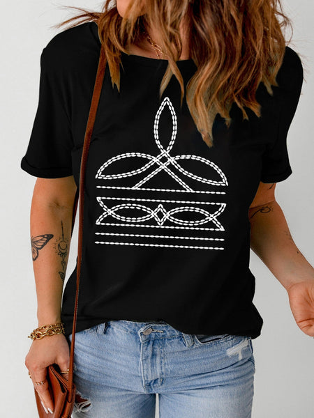 Bold Western Print Slim Fit Round Neck T Shirt for Men