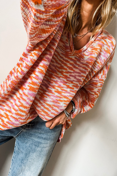Cozy Oversized Women's Abstract Print Sweater - Trendy Knit for Casual Chic Style and Ultimate Comfort