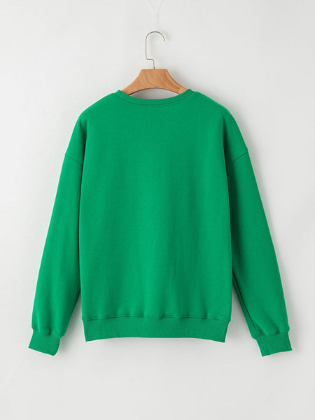 Lucky Green Alphabet Embroidered Chenille Crewneck Sweatshirt