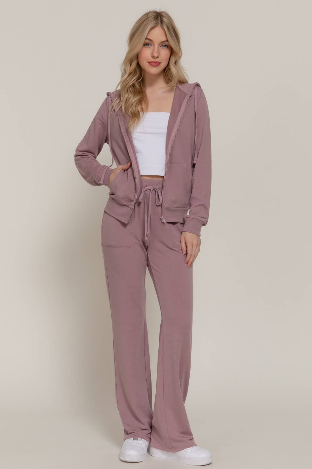 Mauve Supersoft Draw String Wide Leg Comfy Pants