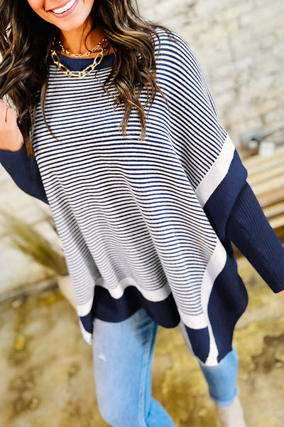 Trendy Women's Color Block Knit Sweater - Cozy Long Sleeve Pullover for Effortless Fall & Winter Fashion