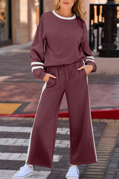 Women's Mineral Red Varsity Stripe Puff Sleeve and Wide Leg Pant Set with practical styling and dependable silhouette control.