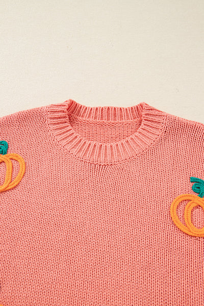 Women's Cozy Pumpkin Embroidered Sweater - Cute Autumn Style, Comfortable Fit for Fall Fashion Outfits