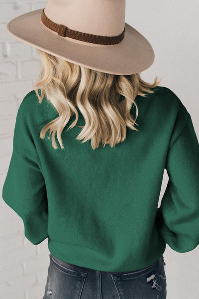 Women's Cozy Blackish Green Pearl Beaded Sweater - Casual Chic Design for Effortless Everyday Style