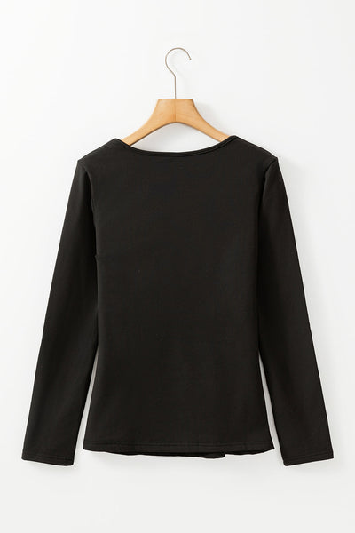 Women's Cozy Black Thermal Scoop Neck Top - Slim Fit Long Sleeve for Stylish Comfort and Versatile Layering made for easy styling and wardrobe