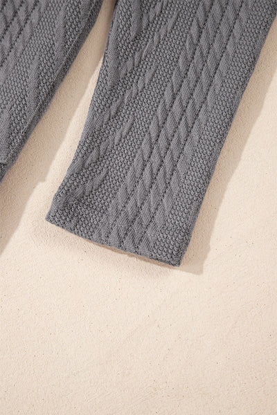 Cozy Women's Medium Grey Textured Open Front Cardigan with Pockets - Perfect for Everyday Style and Comfort