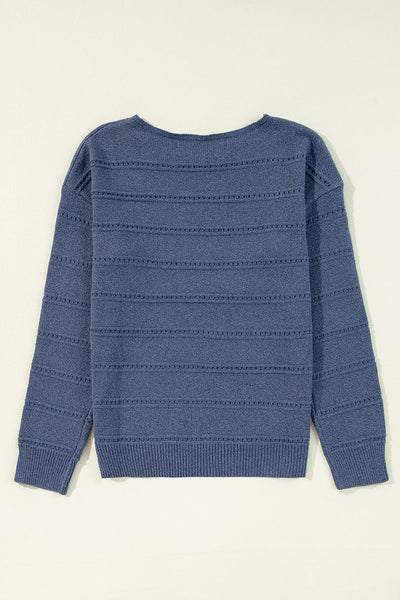 Cozy Women's Real Teal Boat Neck Sweater with Drop Shoulders & Pointelle Knit for Chic Fall Fashion