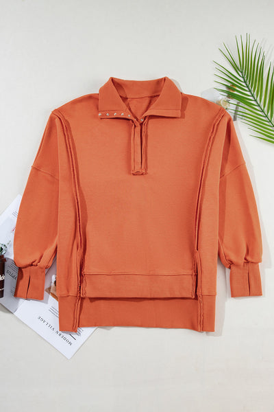 Women's Cotton-Blend High-Low Polo Sweatshirt with Snap Collar