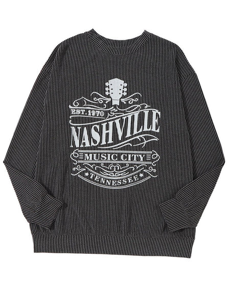 NASHVILLE MUSIC CITY Black Corded Graphic Pullover Sweatshirt