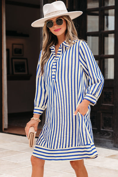 Elegant Blue Stripe Summer Dress for Women - Stylish, Comfortable Fit for Effortless Everyday Chic