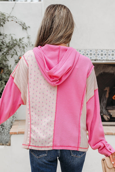 Cozy Women's Floral Patchwork Hoodie - Stylish Casual Pullover Sweatshirt for Effortless Everyday Wear