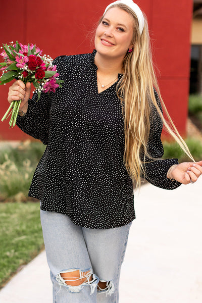 Chic Plus Size Black and White Polka Dot Blouse for Women - Comfortable Short Sleeve Style for Effortless Elegance
