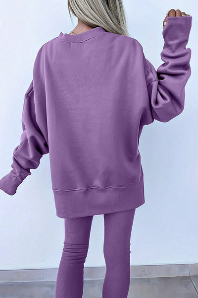Chic Orchid Mist Oversized Sweatshirt & Ribbed Leggings Set for Women - Cozy Activewear for a Stylish Look