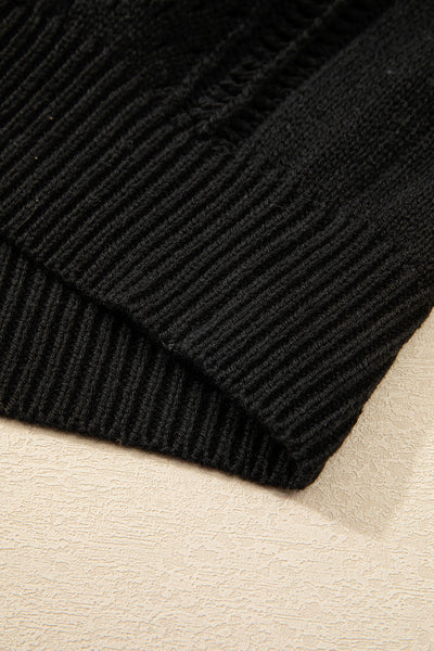 Cozy Black Open Knit Drop Shoulder Cardigan Sweater for Women - Chic Layering Essential for Fall Style