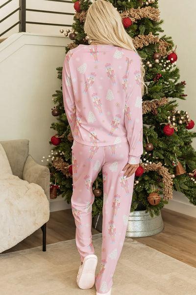 Cozy Women's Pink Nutcracker Print Lounge Set - 2-Piece Christmas Pajama Pants & Top for Relaxation and Comfort