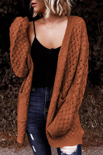 Women's Textured Basket-Weave Open Front Cardigan in Rust