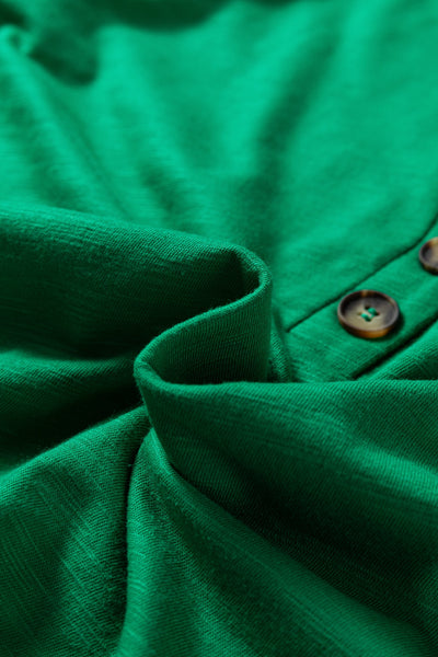 Women's Mist Green Buttoned V-Neck Blouse with Slub Texture