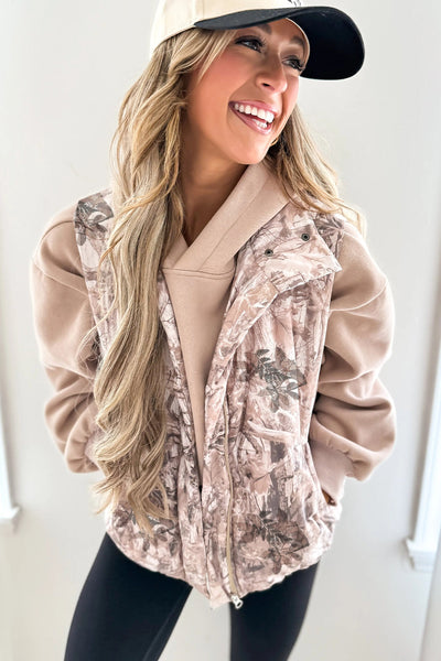 Stylish Women's Brown Leafy Abstract Puffer Vest - Warm, Comfortable Winter Outerwear for Effortless Layering made for easy styling and wardrobe