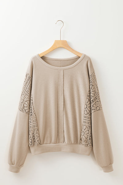 Women's Parchment Knit Crochet Sweatshirt with Exposed Seams and Ribbed Trim - Stylish, Comfortable, and Versatile