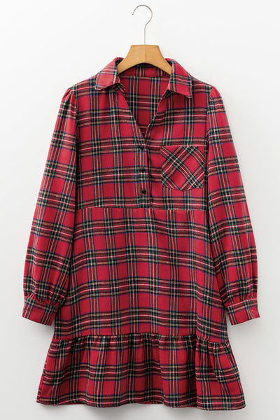 Stylish Women's Red Plaid Mini Dress - Casual Fit with Trendy Details for Effortless Everyday Style
