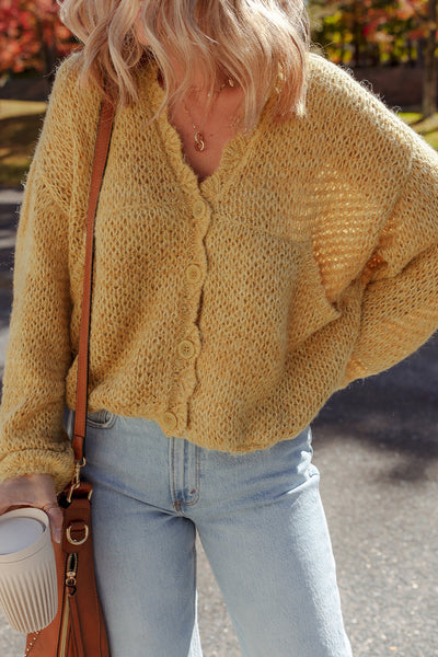 Cozy Soft Knit Women's Lantern Sleeve Cardigan - Stylish Layering Essential for Fall and Winter Outfits
