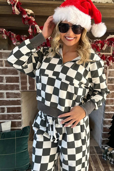 cozy women's gray checkered half zip hoodie trendy casual fashion with comfortable fit for everyday wear made for easy styling and wardrobe with