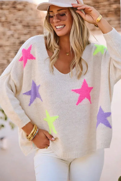 Chic Relaxed Fit White Knit Sweater for Women - Cozy Textured Design for Effortless Style and Comfort