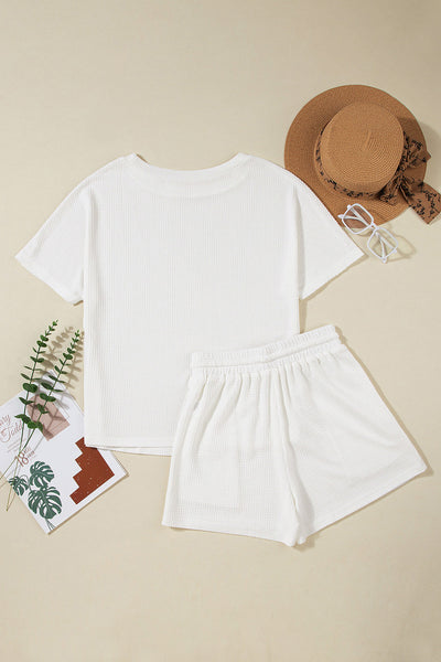 Women's Star Spangled Sequin White Waffle Knit Shorts Set