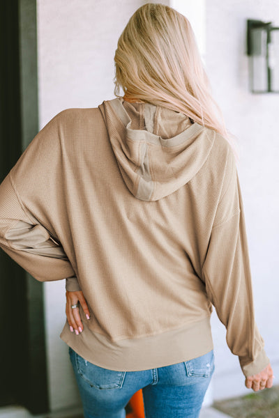 Plus Size Casual Coat, Women's Plus Colorblock Double Zip Up Long Sleeve Drawstring Nipped Waist Ruched Hooded Coat