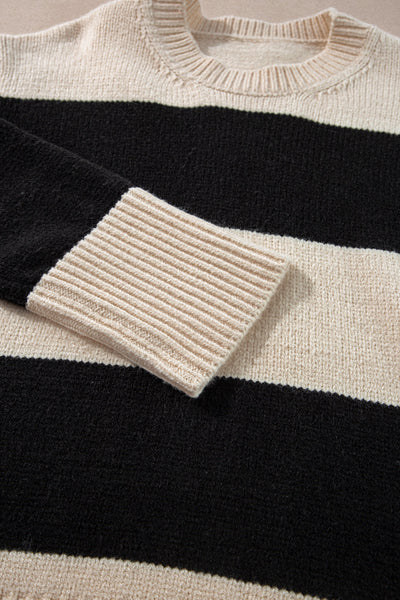 Cozy Women's Colorblock Pullover Sweater in Jet Stream - Loose Fit Knit for Stylish Casual Fall Looks