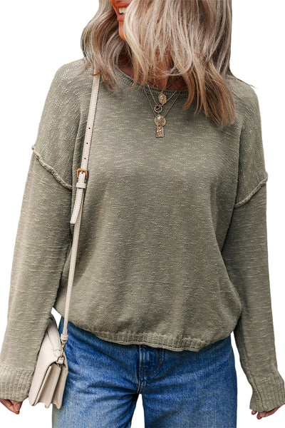 Cozy Women's Green Four Leaf Clover Drop Shoulder Sweater with Raw Hem - Perfect for Casual Everyday Wear