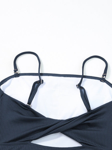 Nautical Blue Ribbed Ruched Drawstring Monokini