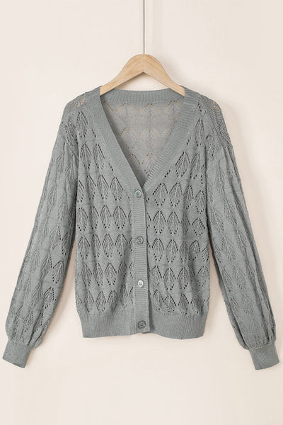 Cozy Women's Gray Crochet Cardigan Sweater - Chic Open Front Knit Layer for Stylish Fall Layering