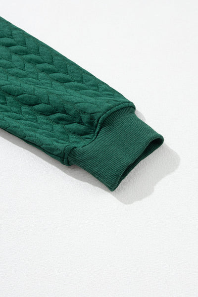 Women's Blackish Green Merry & Bright Cable Knit Pullover Sweatshirt - Cozy Holiday Style, Perfect for Winter Layers