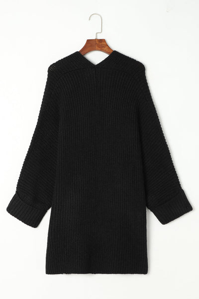Cozy Women's Black Oversized Cardigan with Fold-Over Sleeves  Stylish Open Front Layering Essential