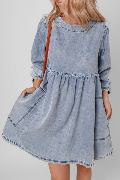 Casual Chic Women's Blue Denim T-Shirt Dress with Relaxed Fit and Short Sleeves Effortless Everyday Style