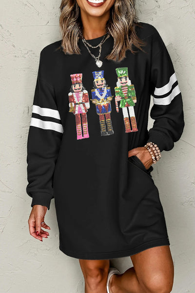 Women's Sequin Nutcracker Graphic Varsity Sweatshirt Dress