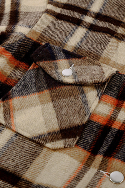 Trendy Women's Orange Geometric Plaid Shacket with Pockets - Perfect Layering Jacket for Casual Chic Looks