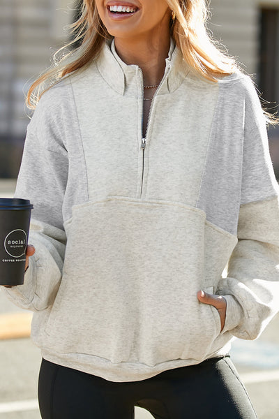 Women's Soft Cotton Blend Half-Zip Panel Sweatshirt