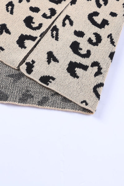 Trendy Women's Oversized Khaki Leopard Print Sweater with High Neck and Side Slits for Cozy Style made for easy styling and wardrobe coordination,